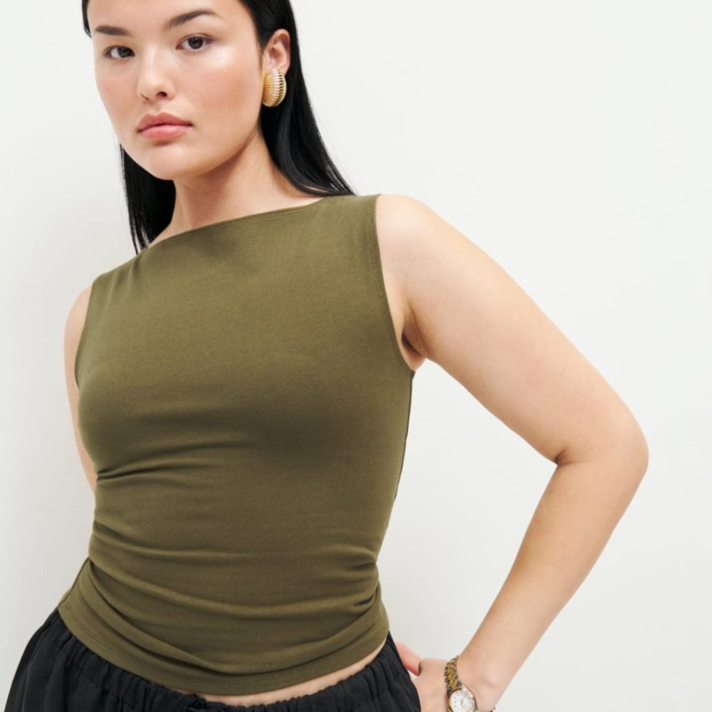 Reformation Dusk Knit Top - Dark Olive  (L)